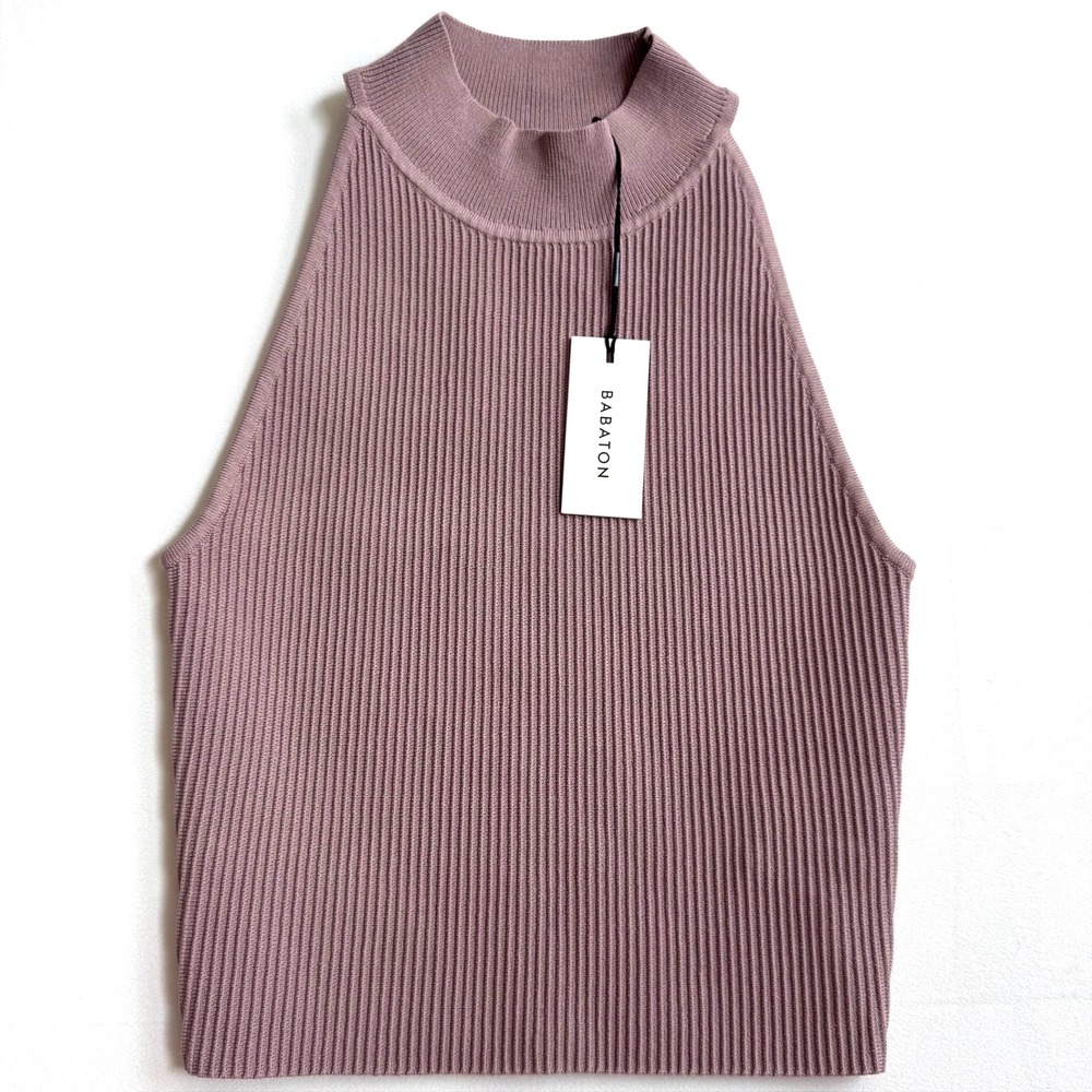 New Babaton Sculpt Knit High Neck Tank Top Mauve Dusty Rose Ribbed Sleeveless XS